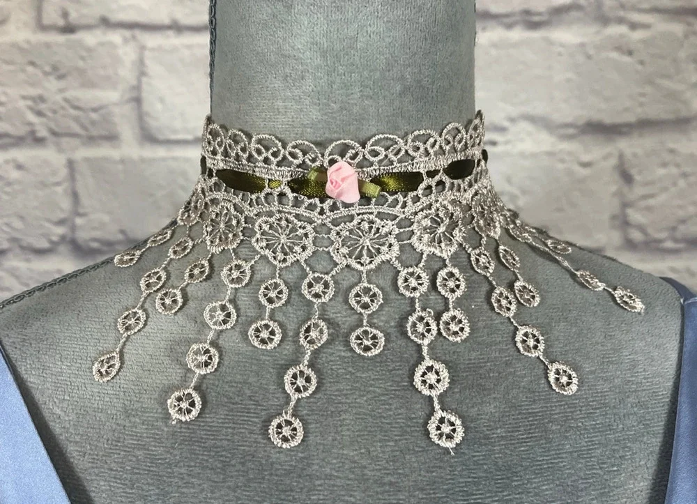 Handmade Upcycled Vintage Lace Choker with Dangling Lace Medallions